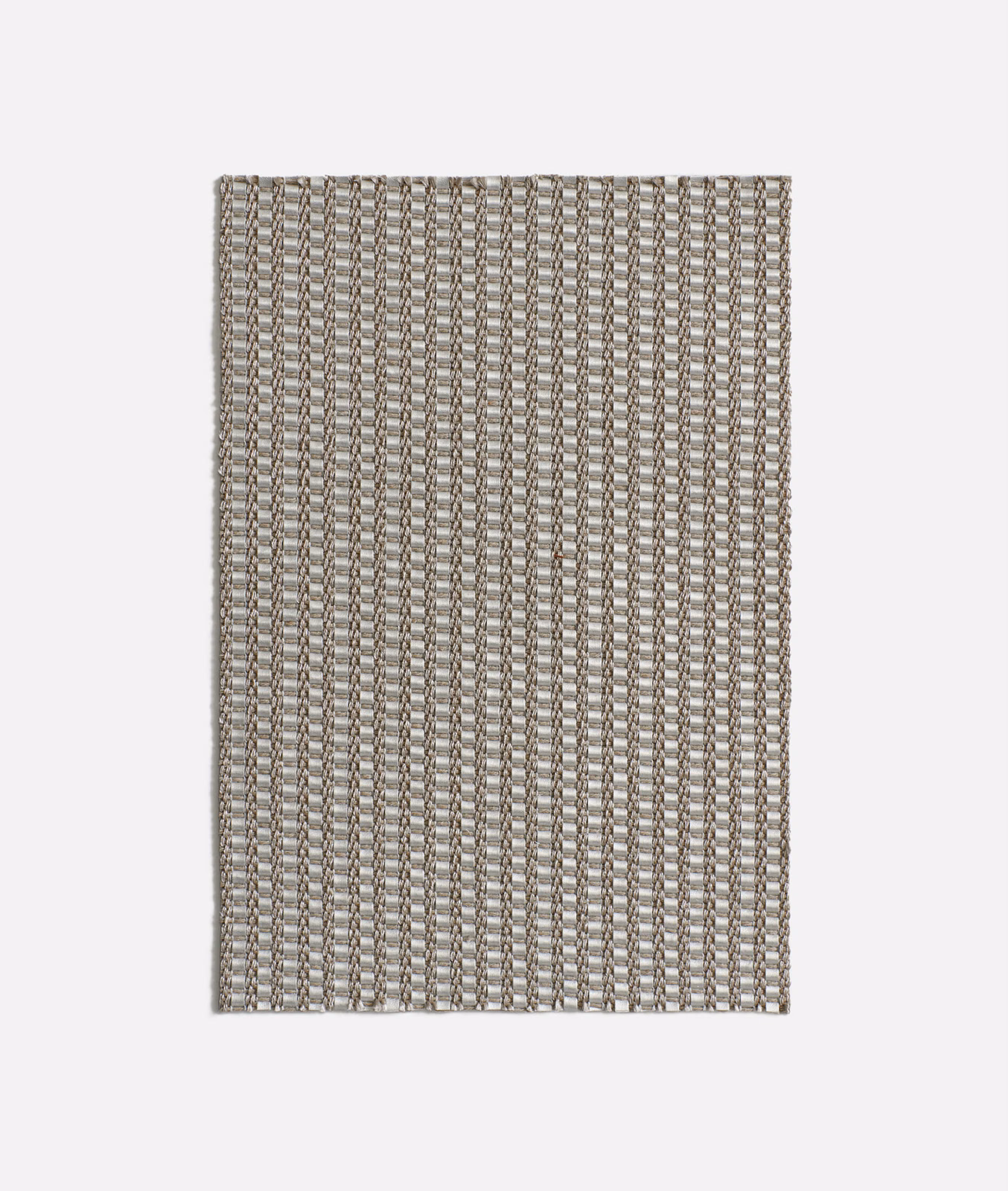 Close view of Clink Silver’s silver-grey woven vertical stripe texture with taupe-brown accents