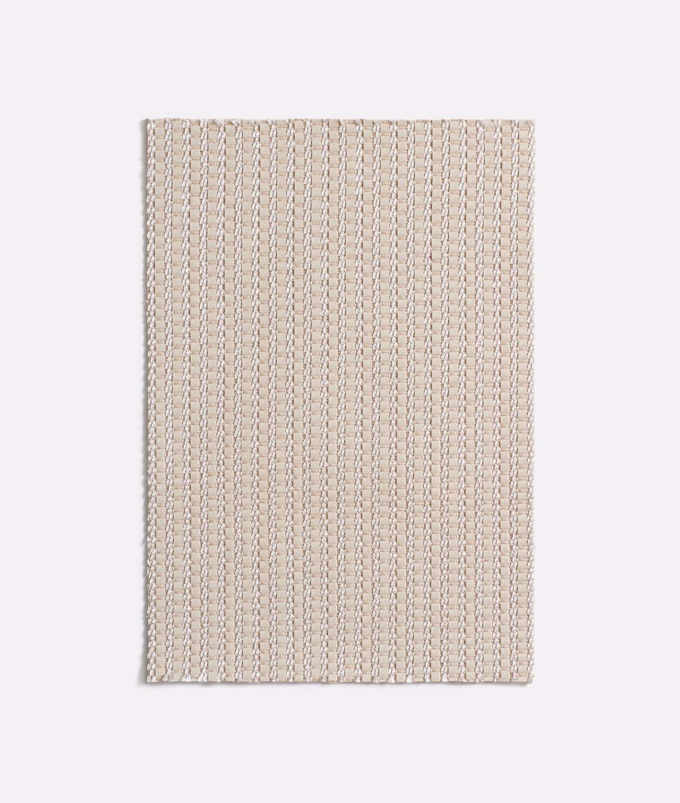 Pale ivory woven upholstery swatch with narrow vertical braided stripe texture