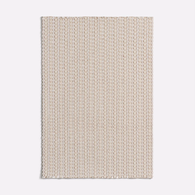 Pale ivory woven upholstery swatch with narrow vertical braided stripe texture
