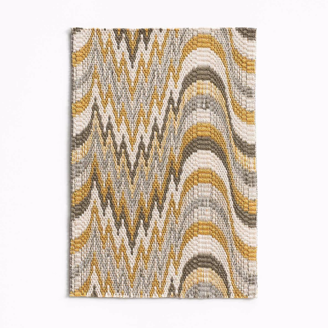 Cream, charcoal, grey and ochre woven zigzags with arched bands