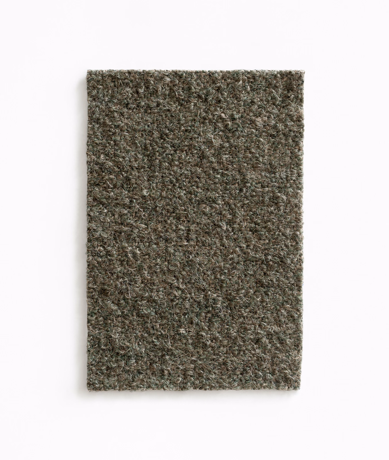Close view of dense taupe-brown nubby weave with olive-grey flecks