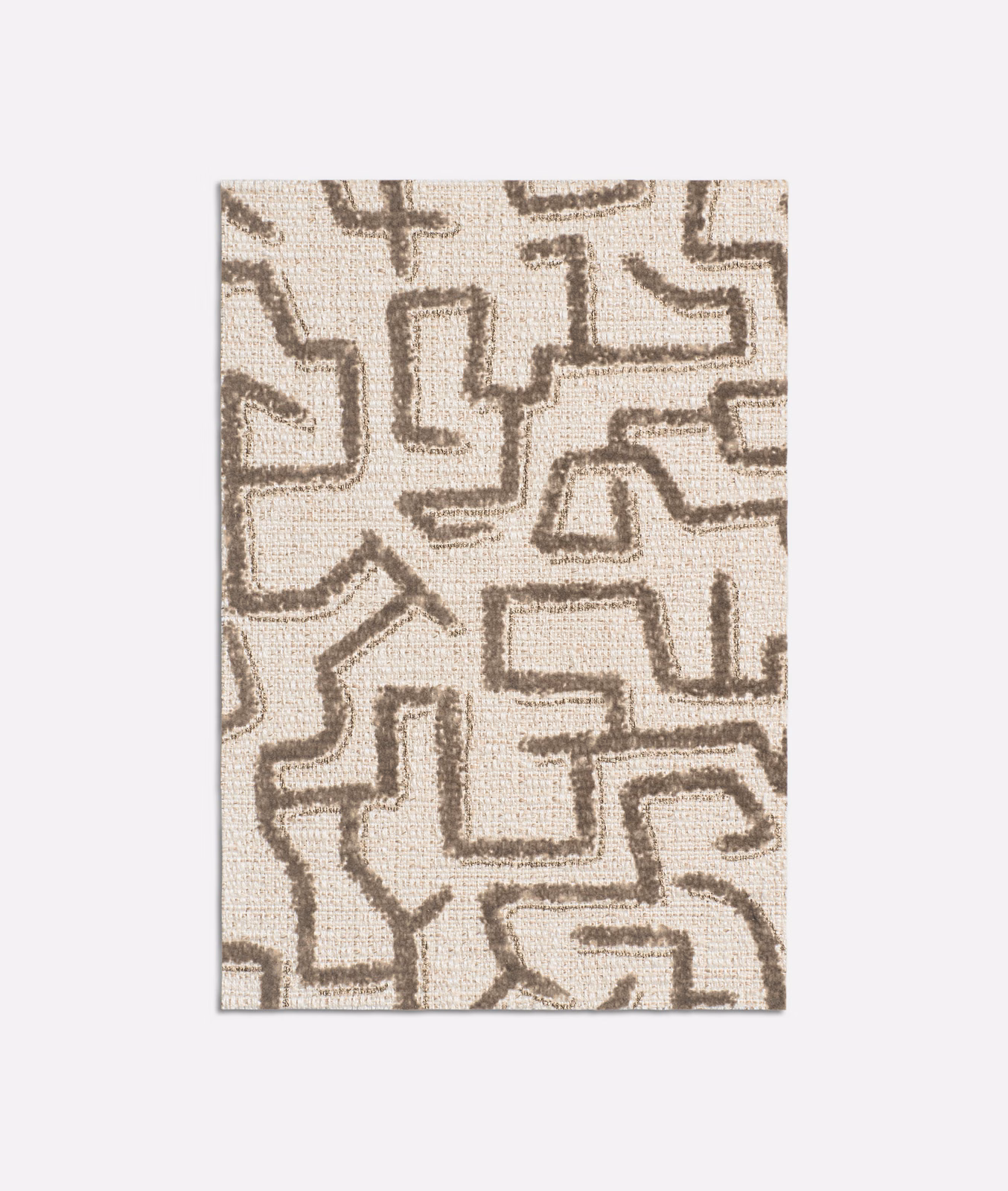 Warm ivory woven fabric with taupe abstract maze-like geometric lines