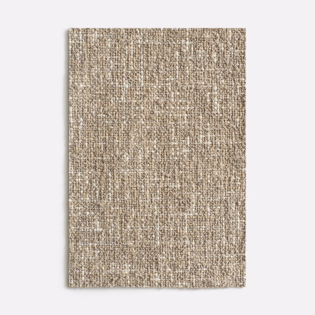 Warm sandy taupe swatch with irregular flecks and a nubby vertical weave