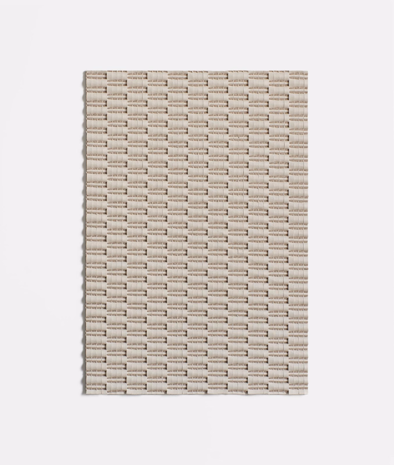 Ivory woven upholstery fabric with a softly ridged rectangular basketweave pattern