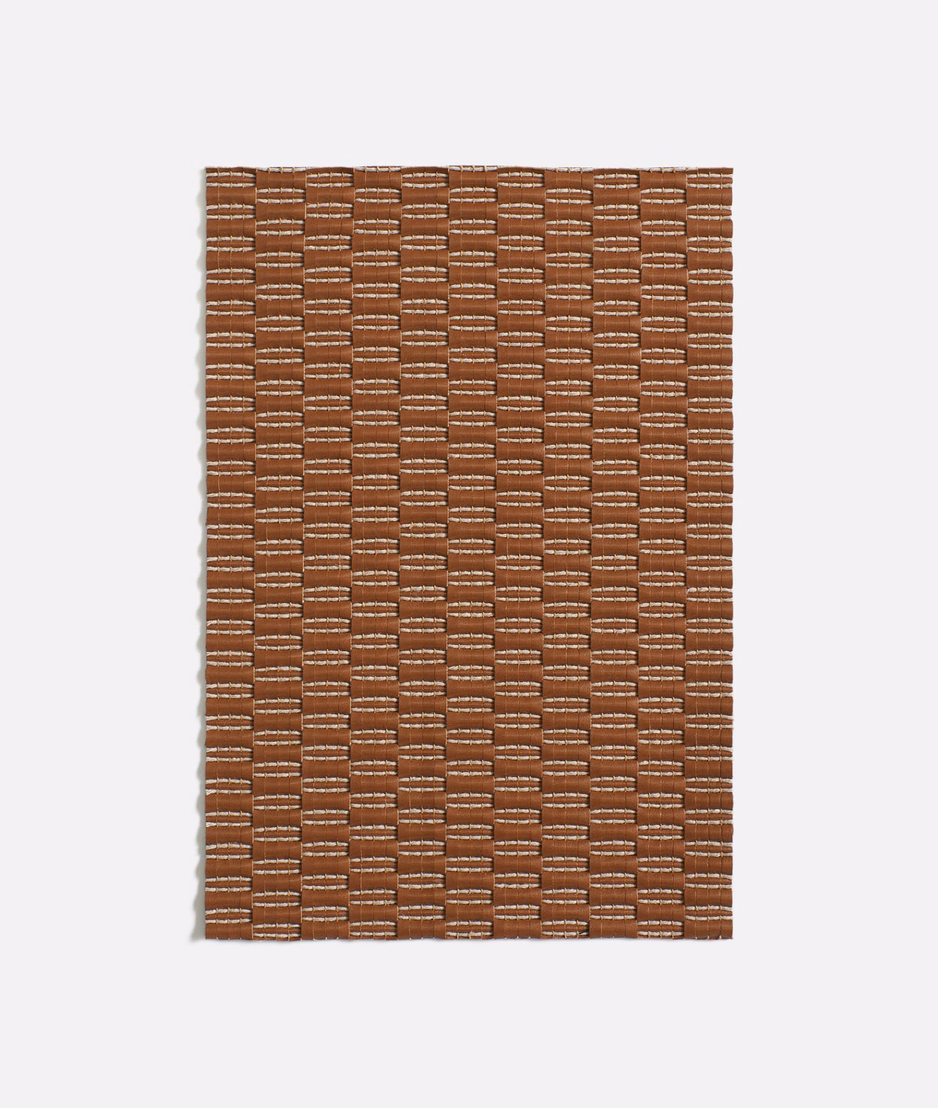 Warm russet-brown upholstery swatch with tightly woven horizontal brick-like texture