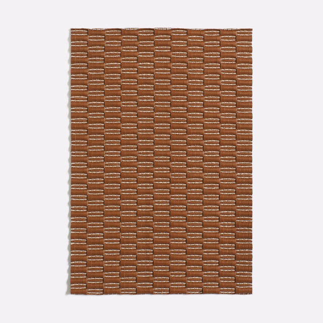 Warm russet-brown upholstery swatch with tightly woven horizontal brick-like texture