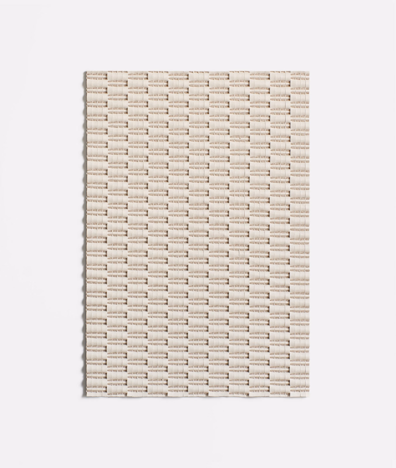Warm ivory woven swatch with raised horizontal bars forming a compact checked grid
