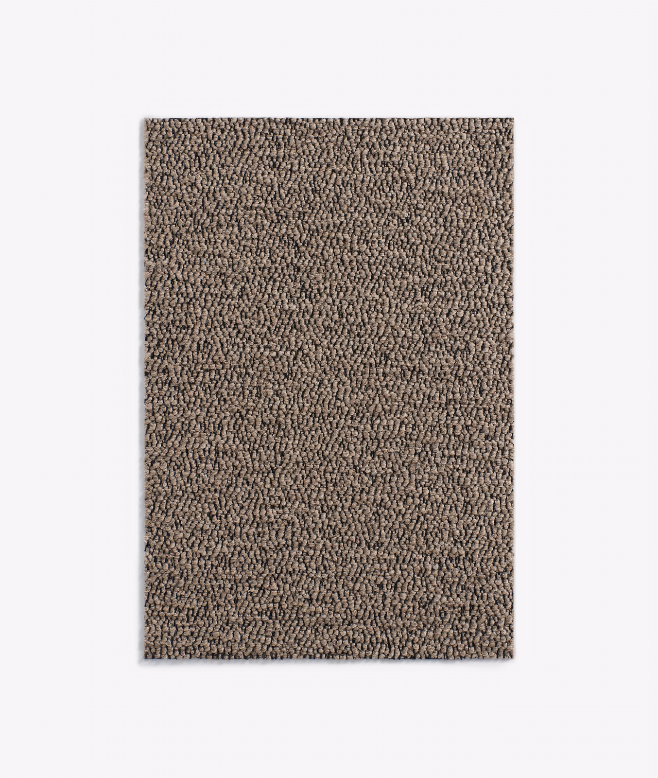 Close view of dense taupe-brown loop texture with subtle light and dark flecks