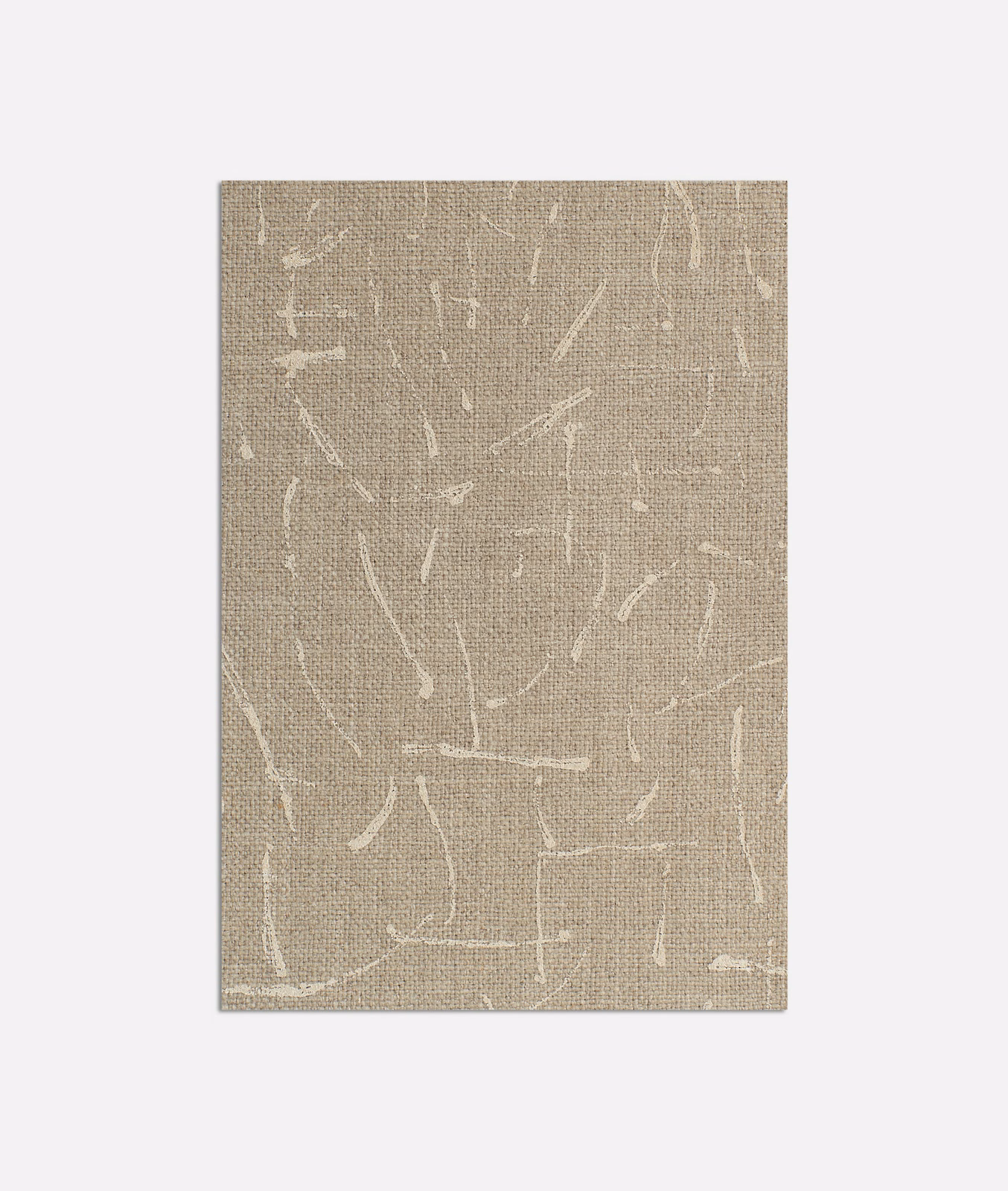 Warm taupe woven fabric with pale broken abstract lines and visible fine texture