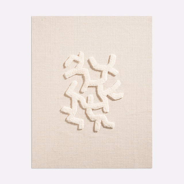 Pale linen-beige weave with raised ivory branching coral motif