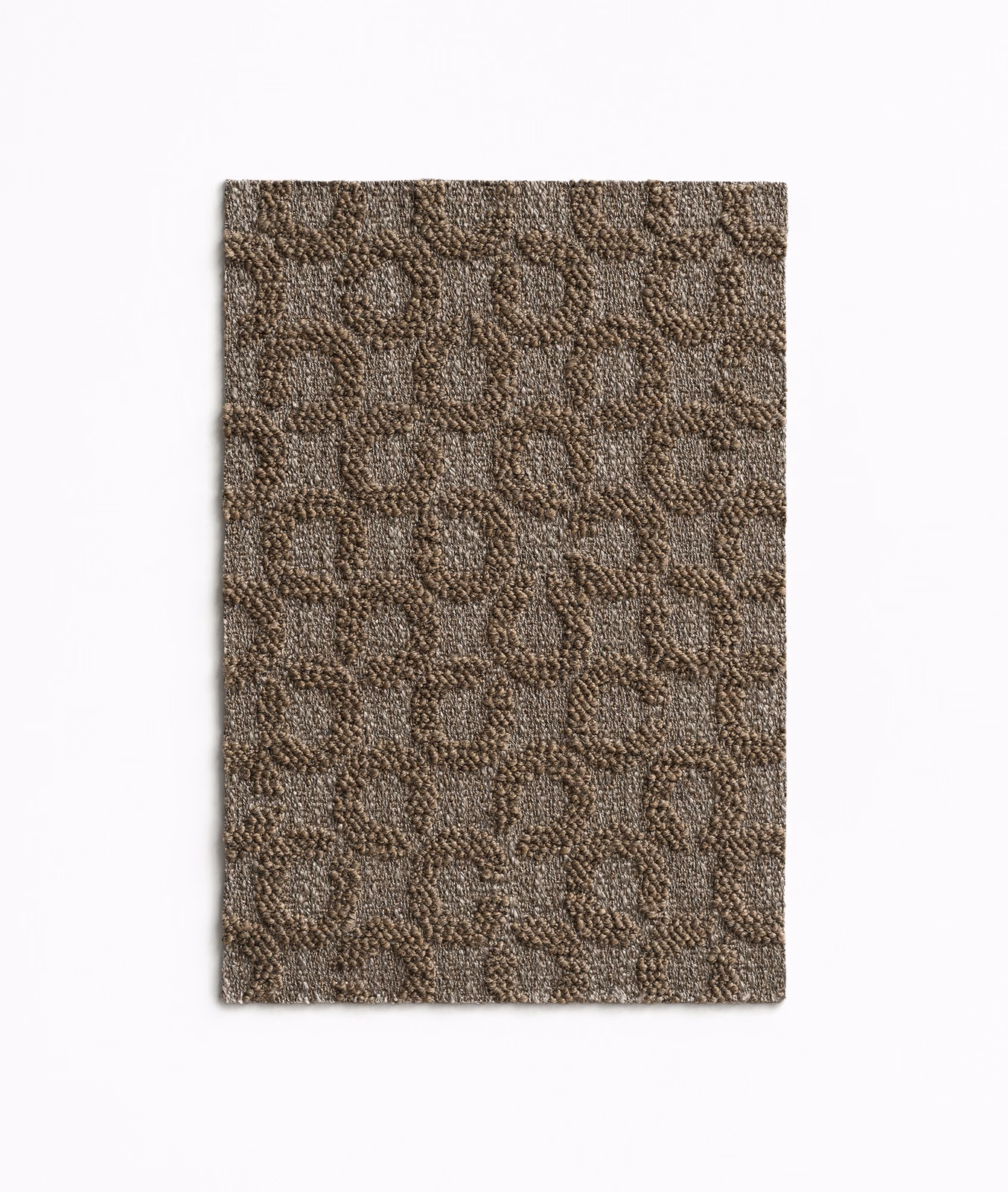 Warm taupe-brown woven upholstery swatch with irregular linked-loop texture