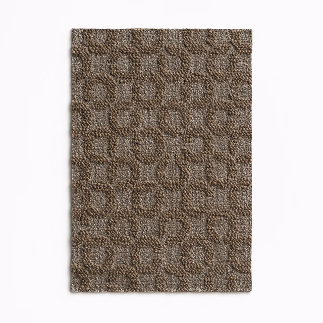 Warm taupe-brown woven upholstery swatch with irregular linked-loop texture