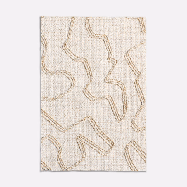 Warm ivory nubby weave with irregular taupe contour lines across the swatch