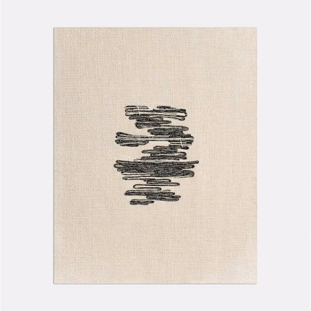 Warm ivory woven swatch with central charcoal-black horizontal brushstroke motif