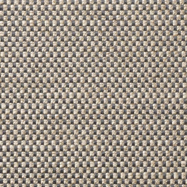 Close-up of ivory, taupe and charcoal small-check upholstery weave with raised texture