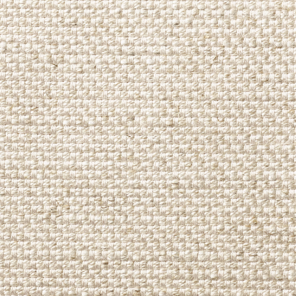 Warm ivory woven upholstery with fine beige flecks and nubby texture