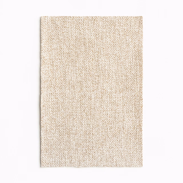 Warm ivory Dedar fabric with a fine beige herringbone weave
