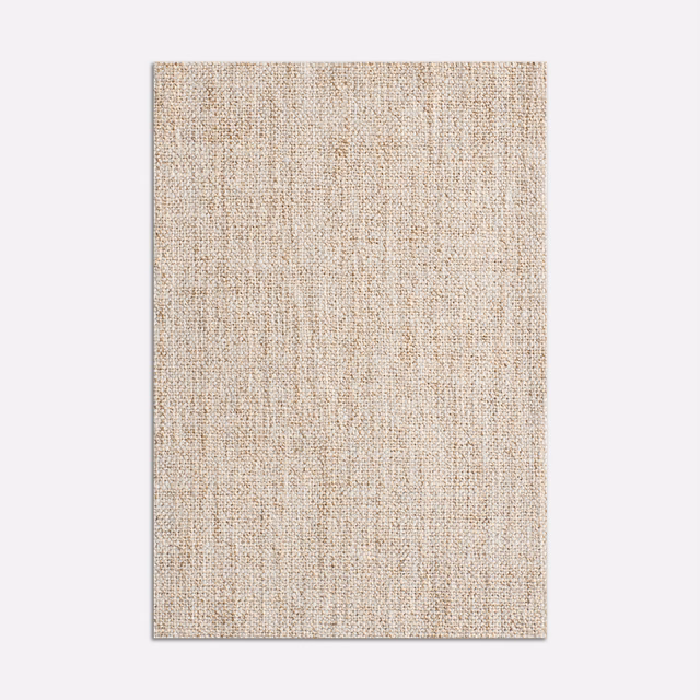 Warm sandy beige woven swatch with fine vertical striations and softly flecked texture