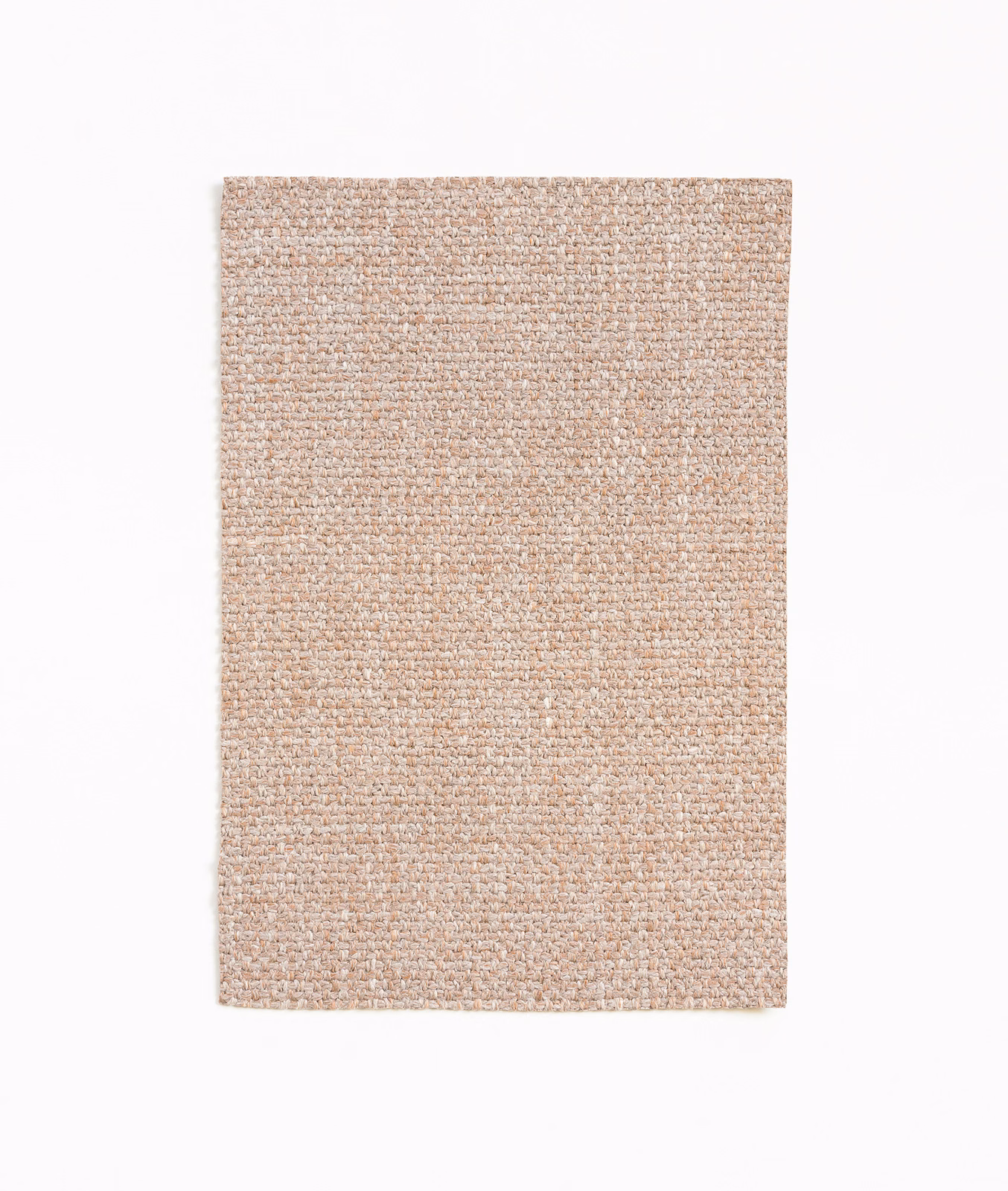 Warm peach-beige Dedar fabric swatch with fine nubby, flecked woven texture