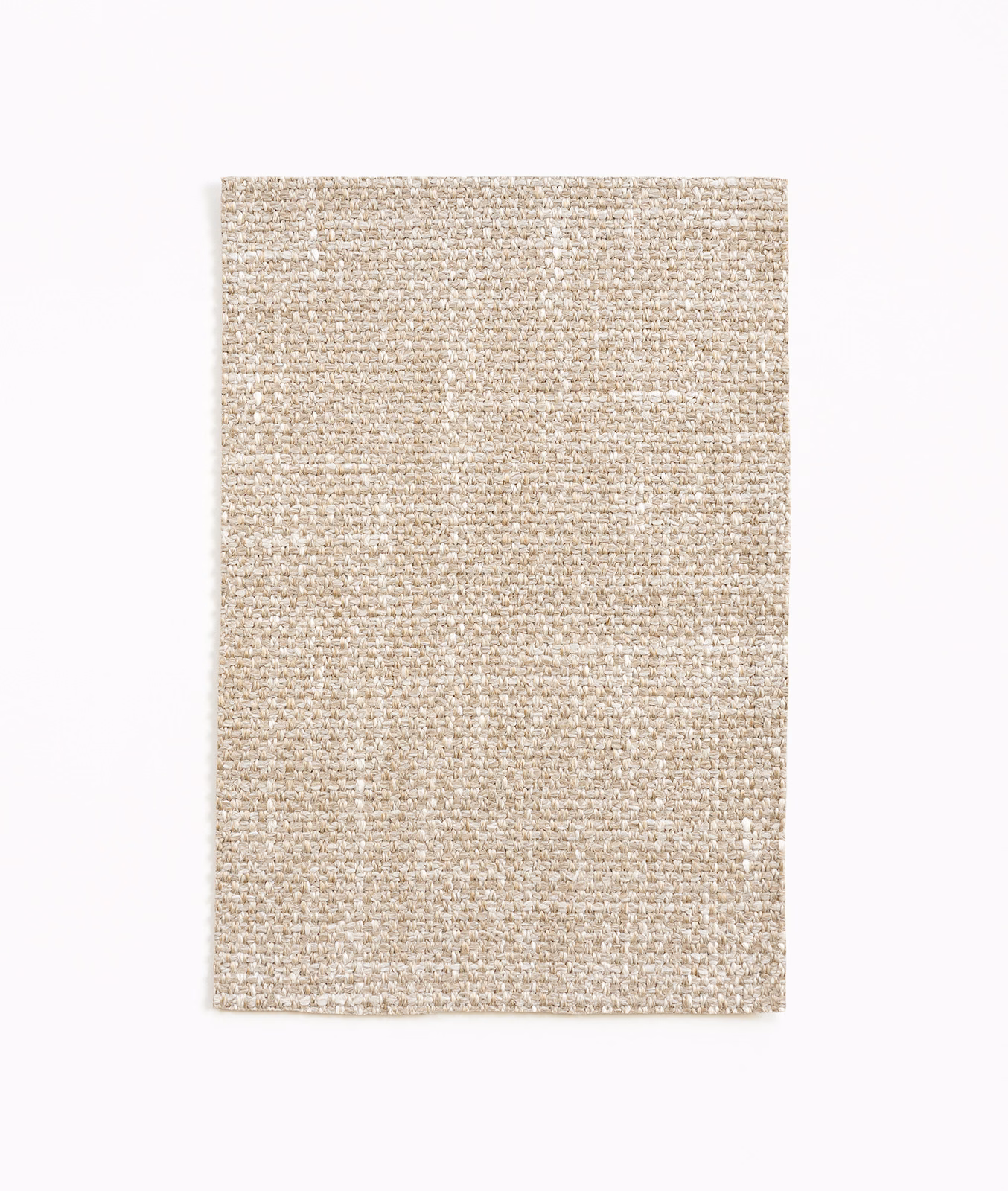 Warm oatmeal-beige textile swatch with a nubby, softly flecked woven surface