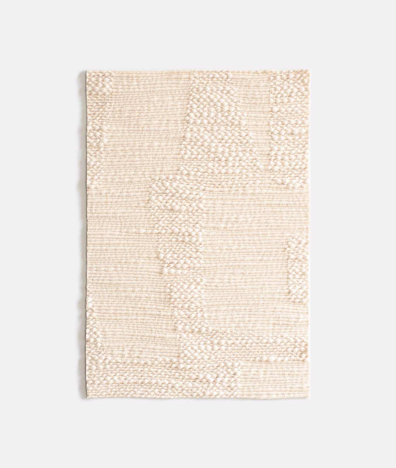 Pale kaolin cream textile with irregular horizontal woven bands and tactile loops