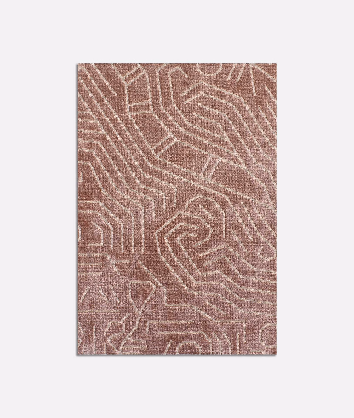 Dusty rose velvet with cream labyrinth lines and a softly raised surface