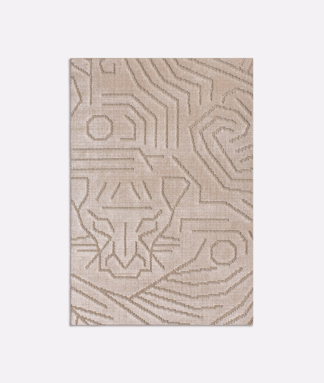 Pale taupe velvet with tonal geometric contour lines and angular medallion motifs