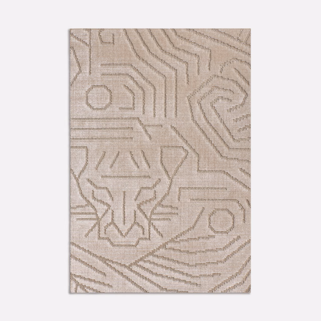 Pale taupe velvet with tonal geometric contour lines and angular medallion motifs