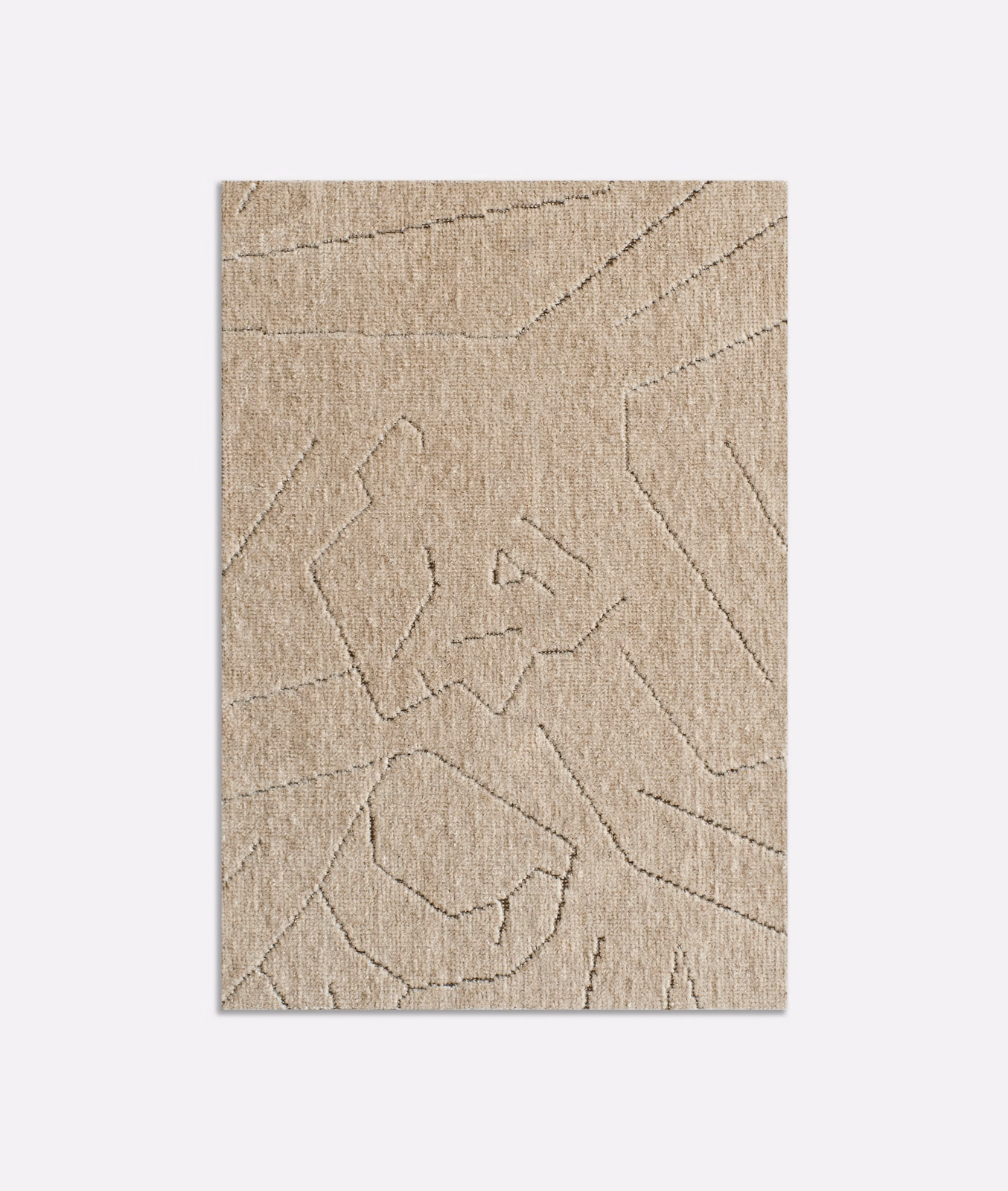 Warm stone-beige velvet with faint abstract outlined shapes and a softly brushed texture
