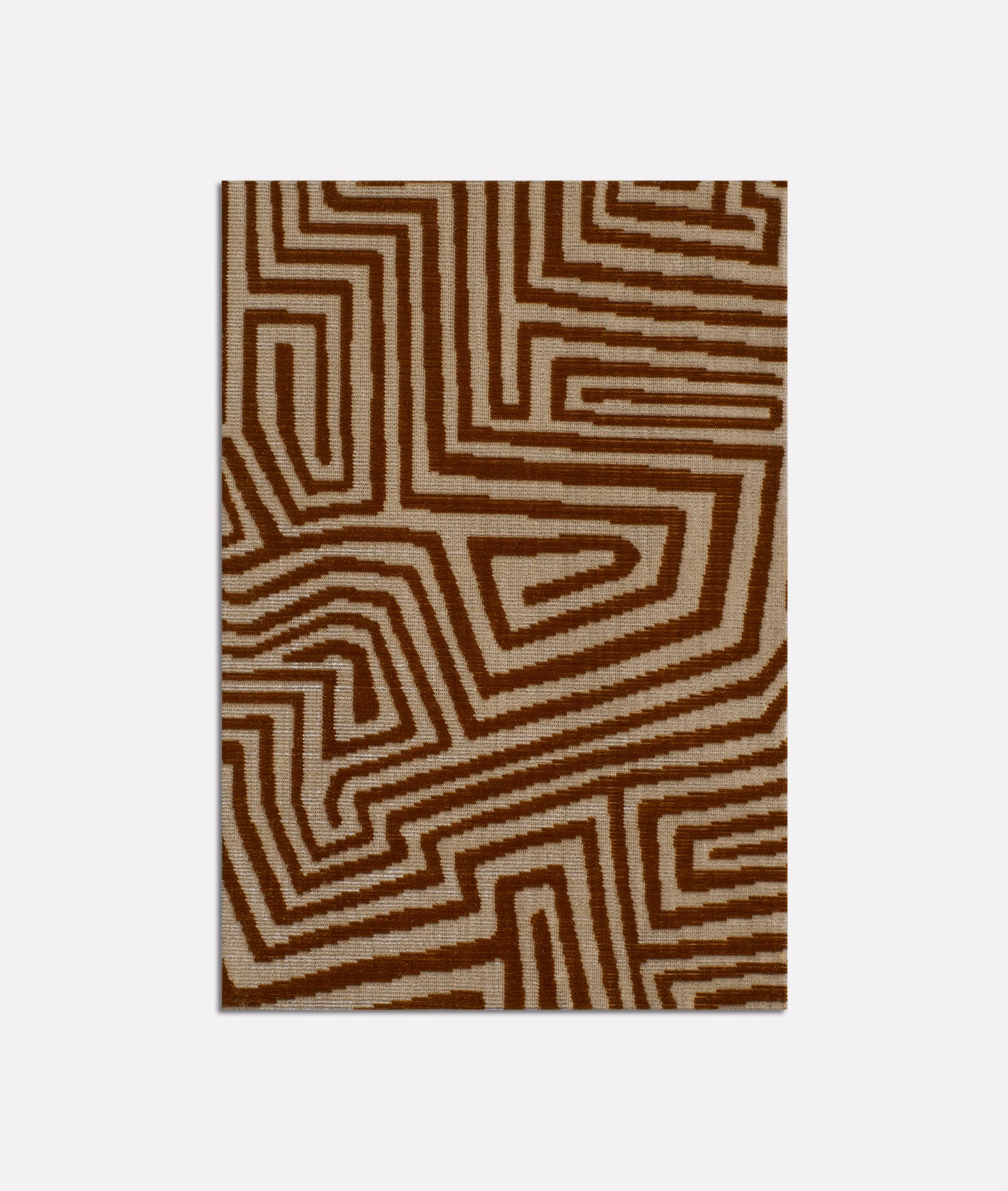 Brown and cream maze-pattern velvet with softly raised woven lines