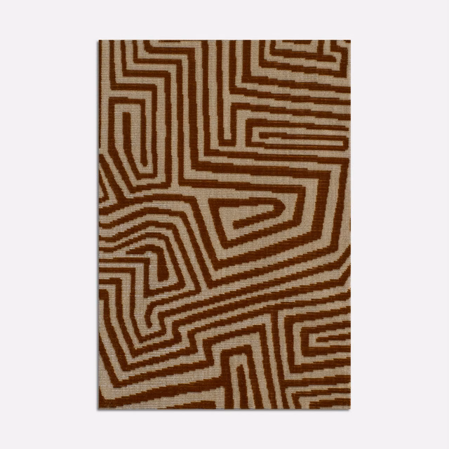 Brown and cream maze-pattern velvet with softly raised woven lines