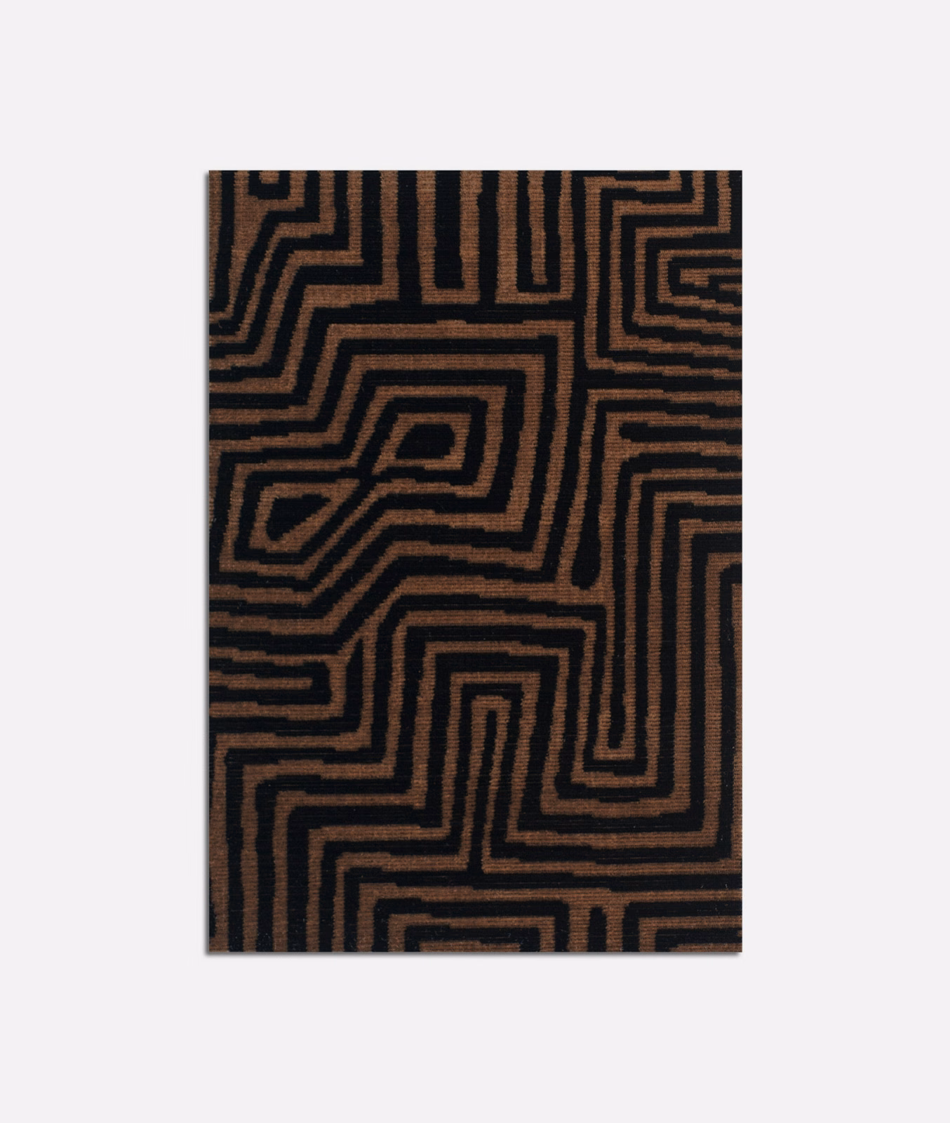 Espresso velvet with black maze-like lines and a softly raised pile