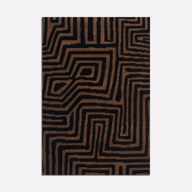 Espresso velvet with black maze-like lines and a softly raised pile