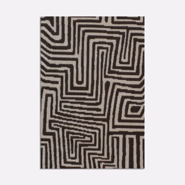 Warm espresso and ivory velvet with a large maze-like zebra stripe motif