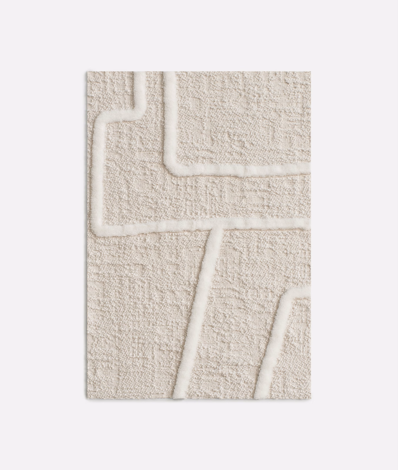 Soft ivory velvet with raised angular lines and a finely textured pile