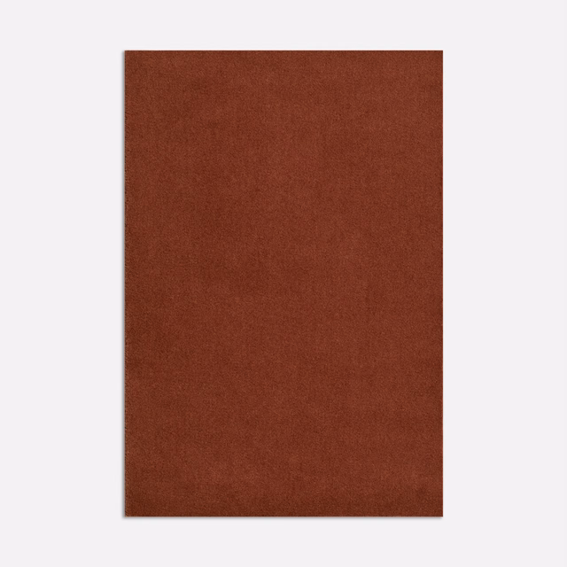 Deep rust-terracotta velvet swatch with a subtly mottled, plain surface