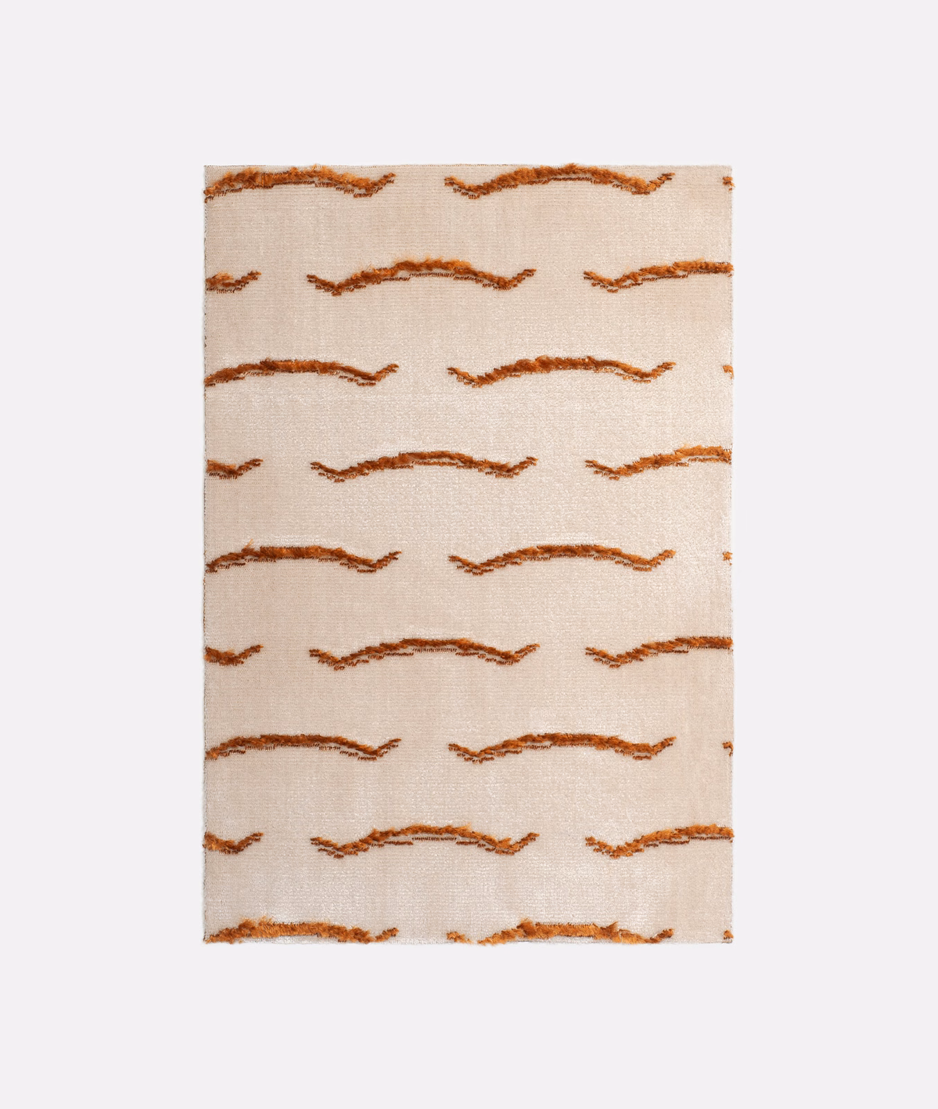 Warm ivory velvet with irregular raised rust-brown waves in horizontal rows