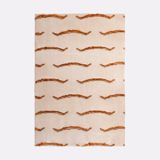 Warm ivory velvet with irregular raised rust-brown waves in horizontal rows