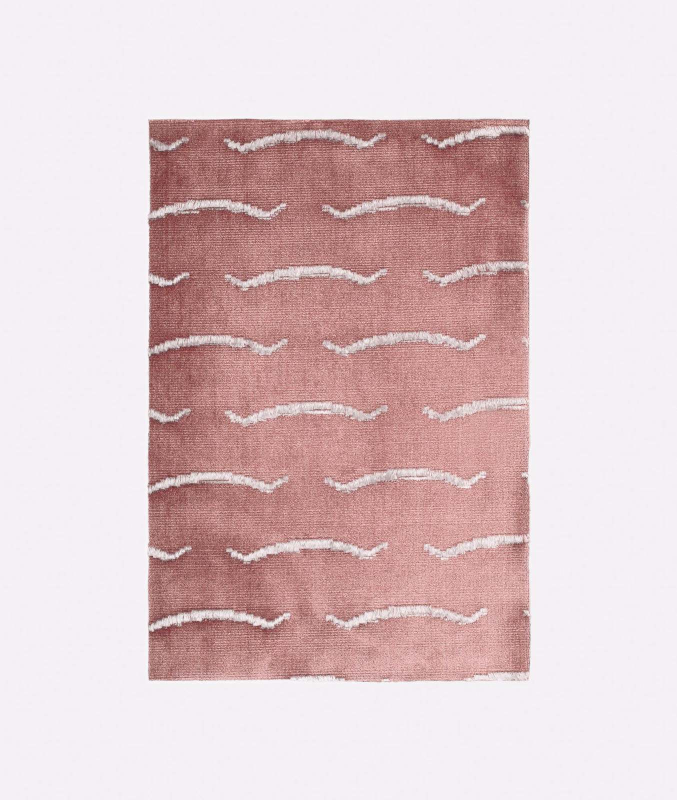 Dusty rose velvet swatch with irregular ivory horizontal wave motifs