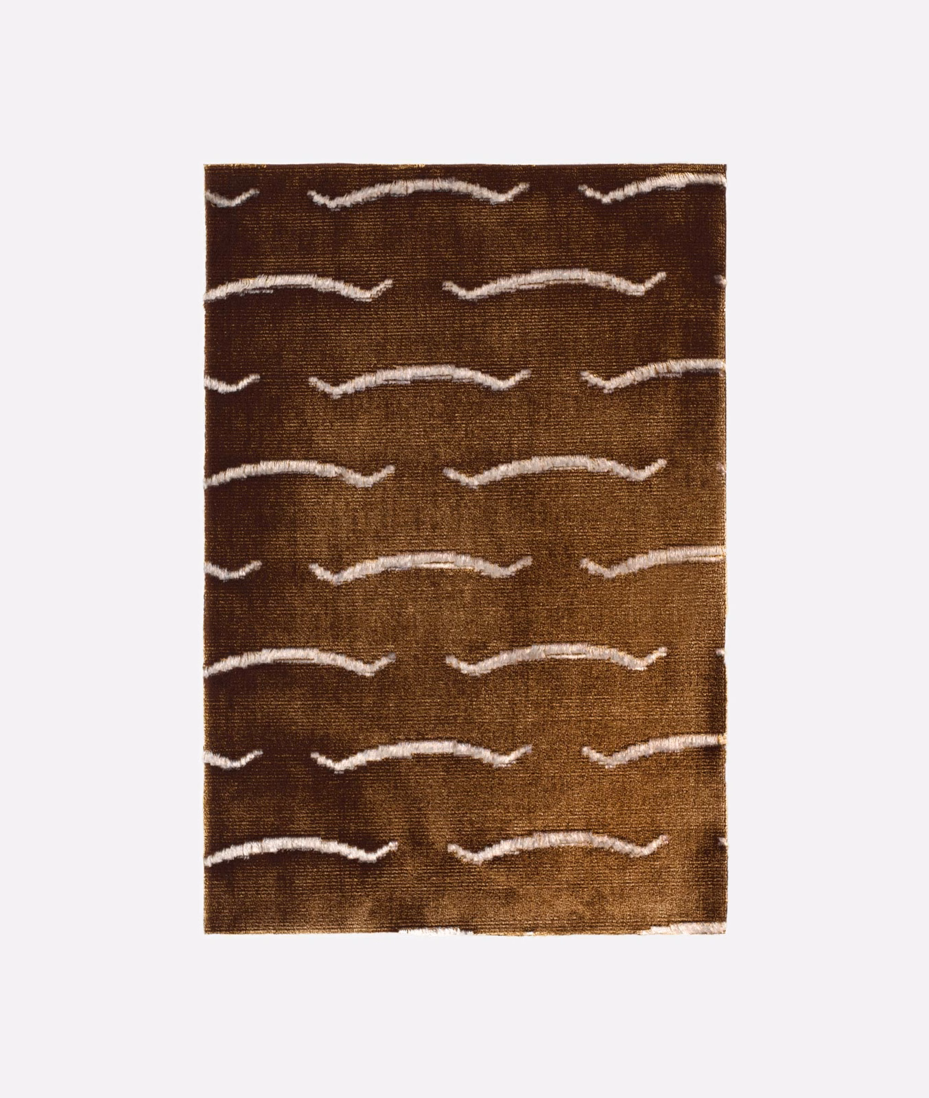Tobacco brown velvet with broken ivory wave stripes and softly shaded pile