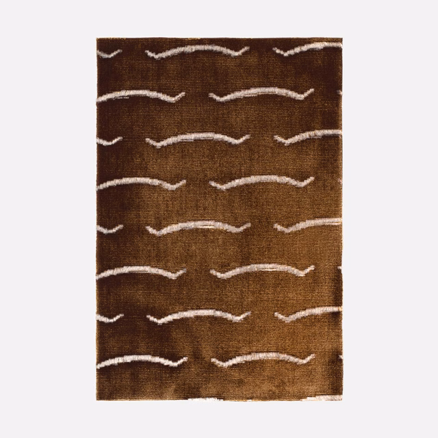 Tobacco brown velvet with broken ivory wave stripes and softly shaded pile