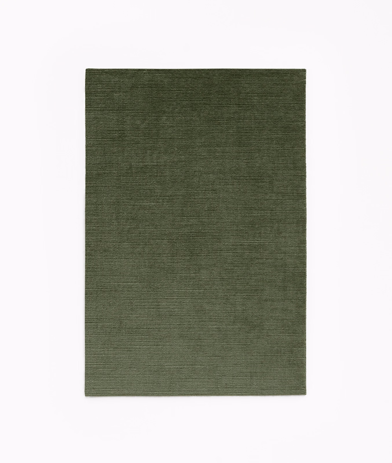 Muted moss-olive velvet with fine horizontal pile and softly varied shading