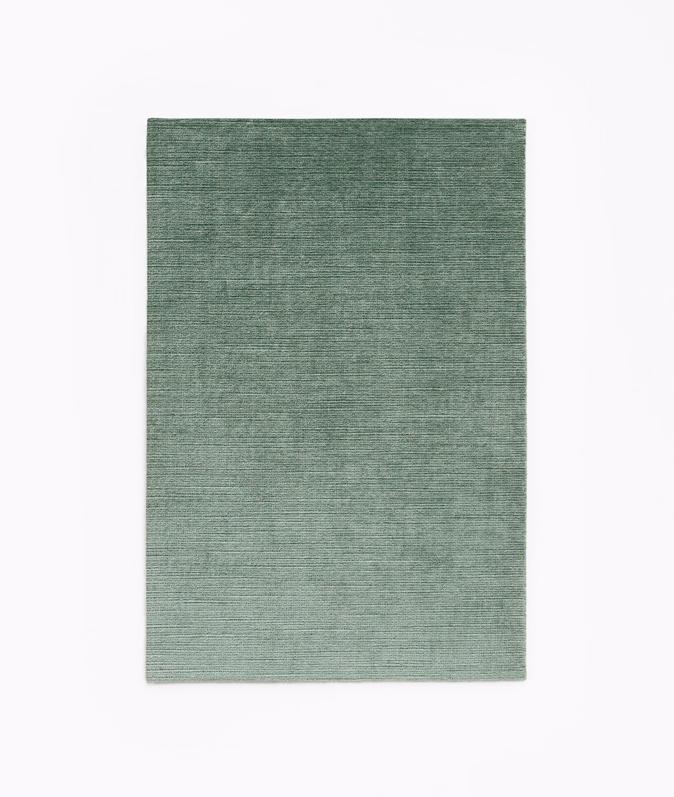 Muted celadon green velvet swatch with fine horizontal striations and softly mottled texture