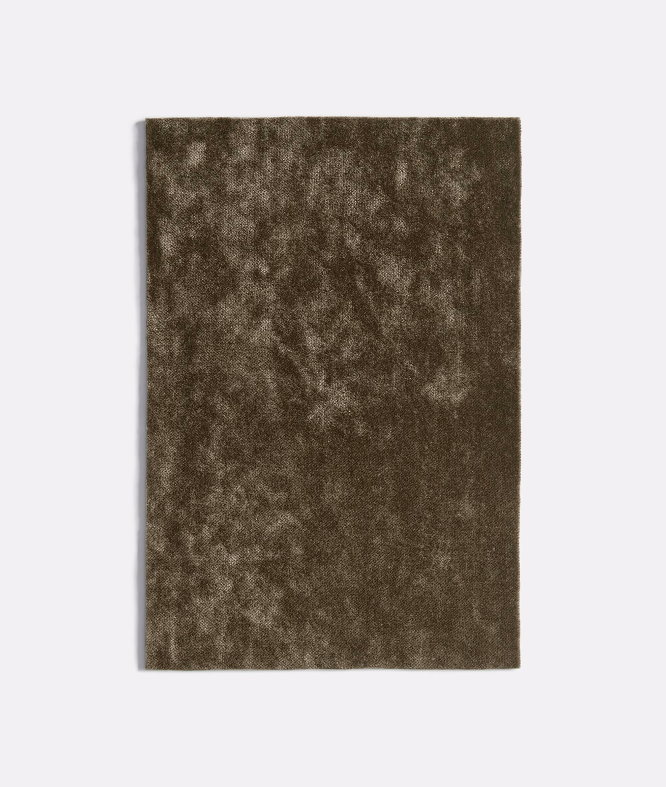 Dark olive-brown velvet swatch with cloudy, mottled pile and shadowed depth