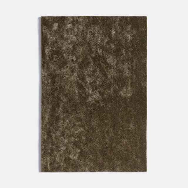 Dark olive-brown velvet swatch with cloudy, mottled pile and shadowed depth