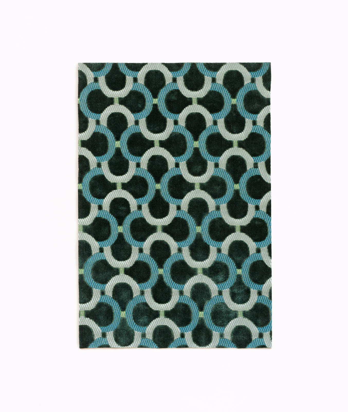 Cactus teal velvet with interlocking ivory and dark green loop motifs
