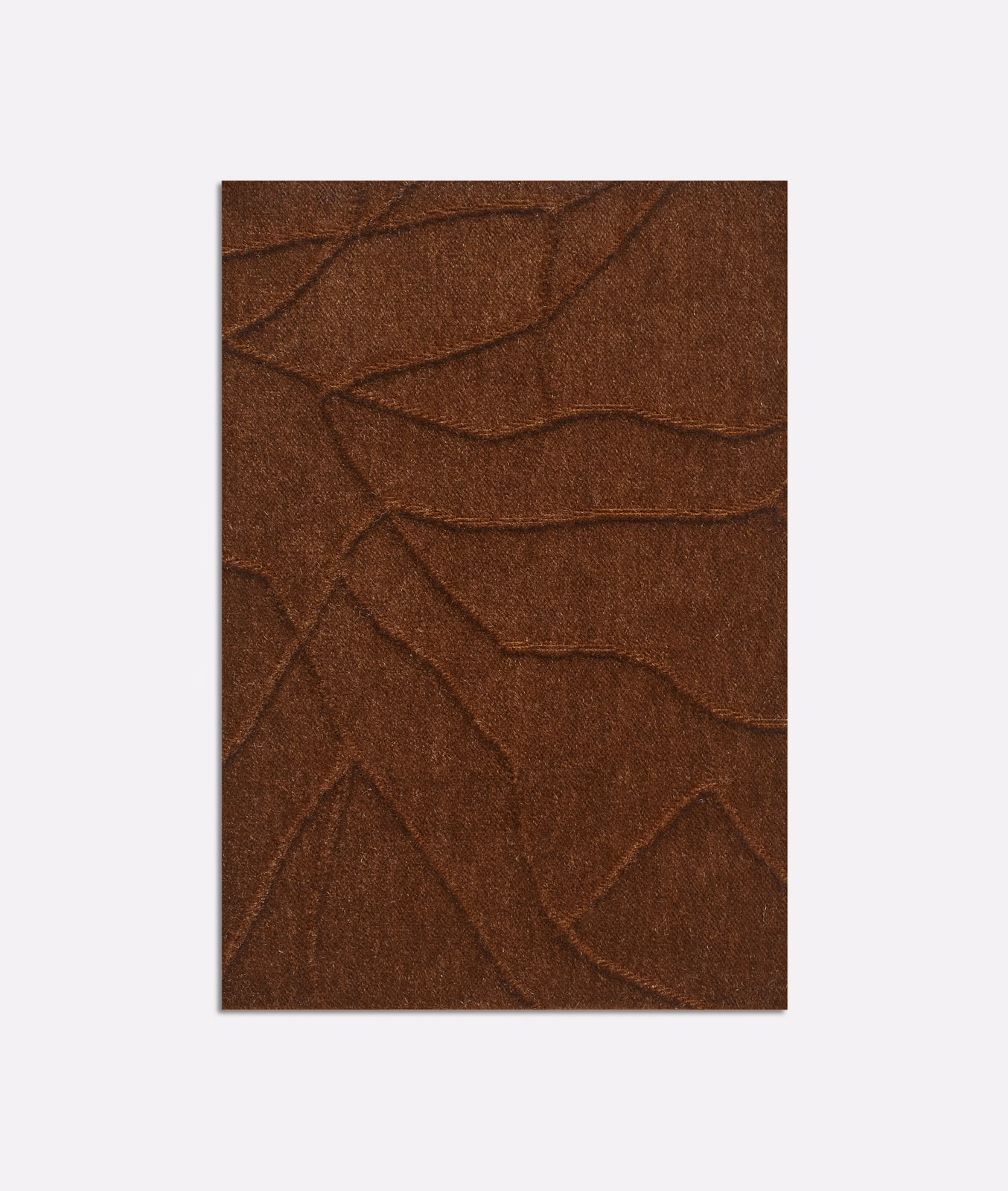 Deep tobacco-brown velvet with raised abstract branching lines and a softly lustrous pile