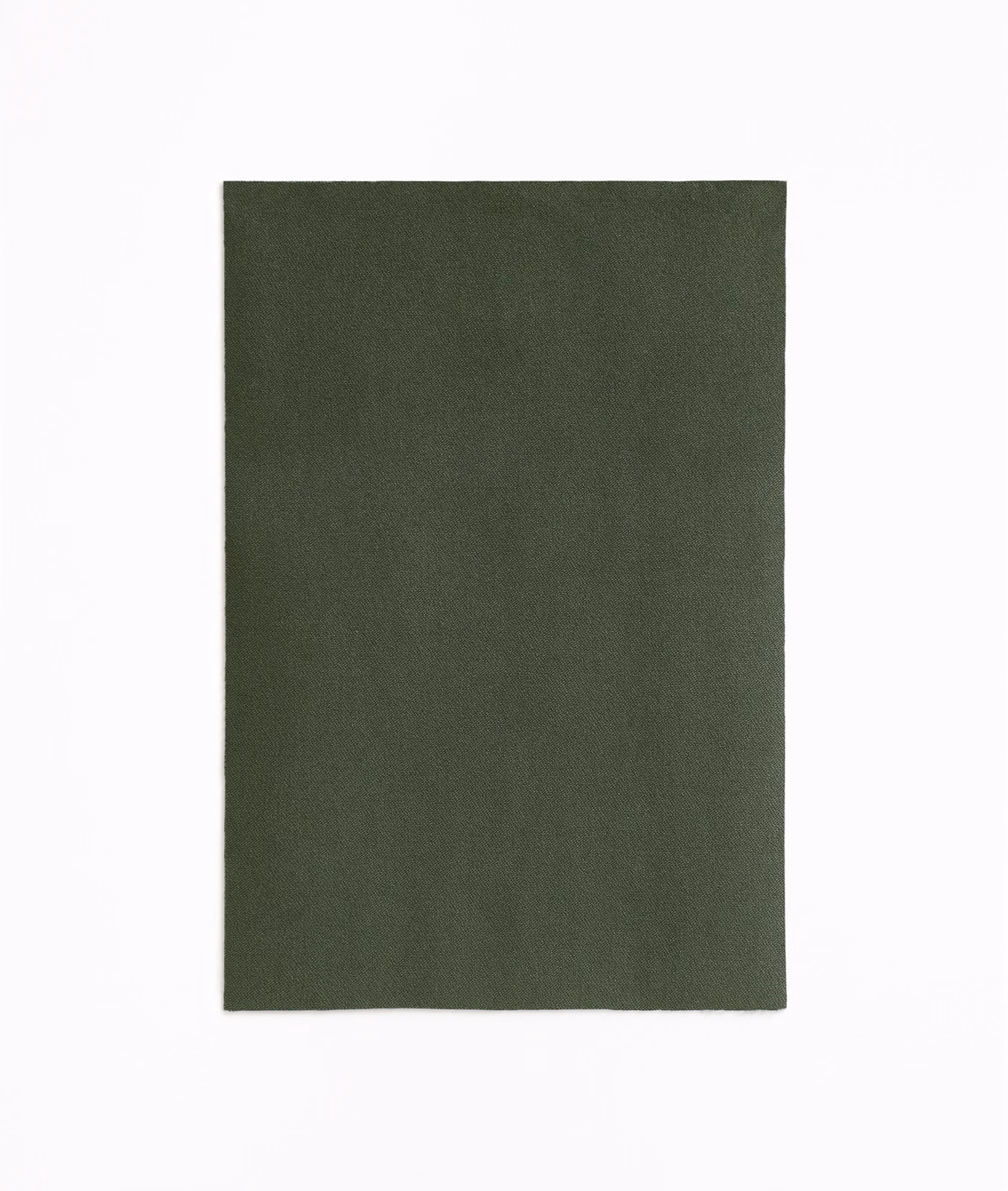 Plain dark olive green velvet swatch with subtle directional nap and softly shaded surface