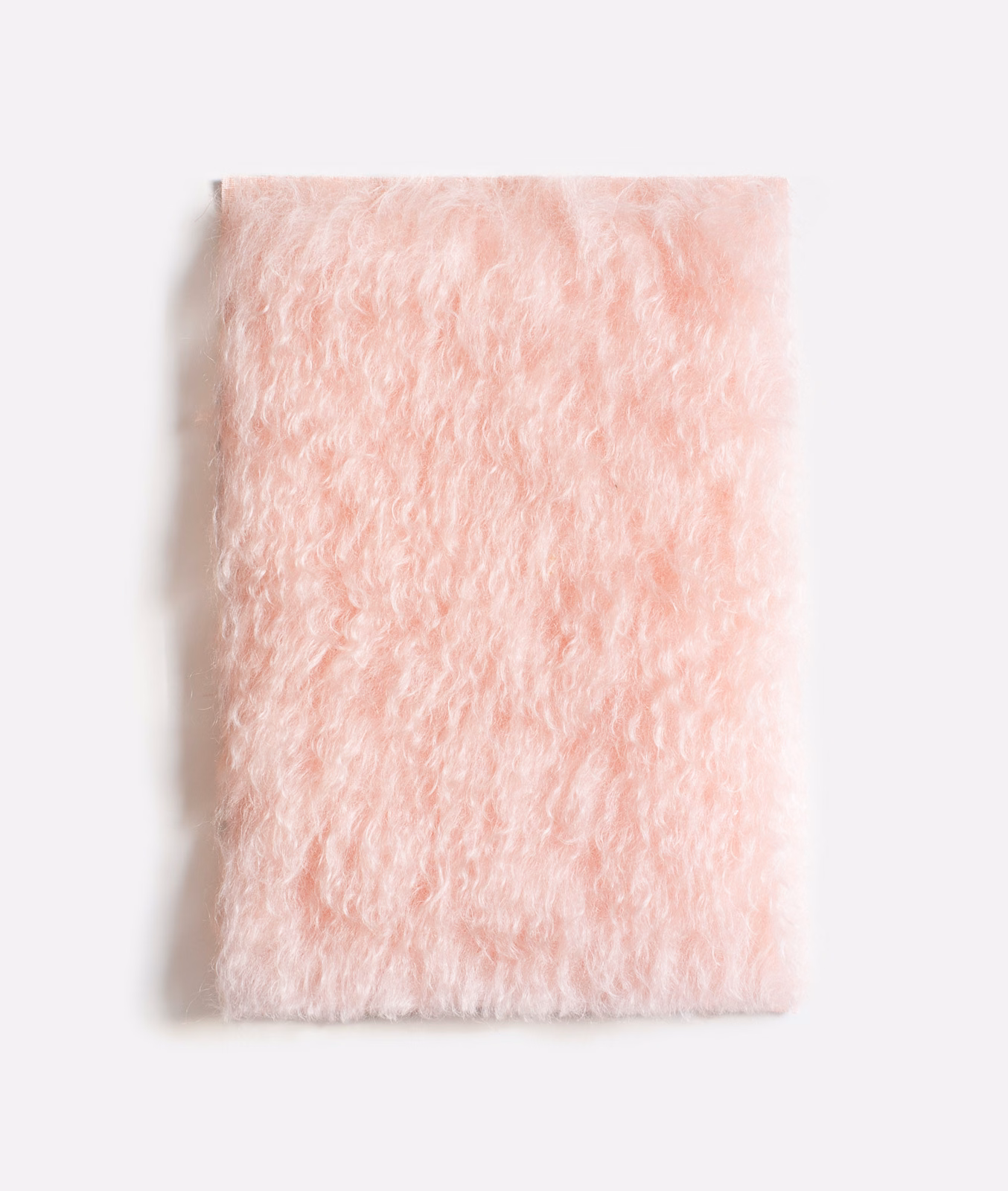 Pale blush-pink velvet swatch with a long, feathery shag pile
