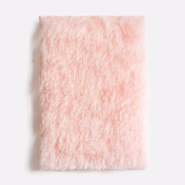 Pale blush-pink velvet swatch with a long, feathery shag pile